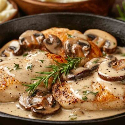 Pollo en crema de champiñones